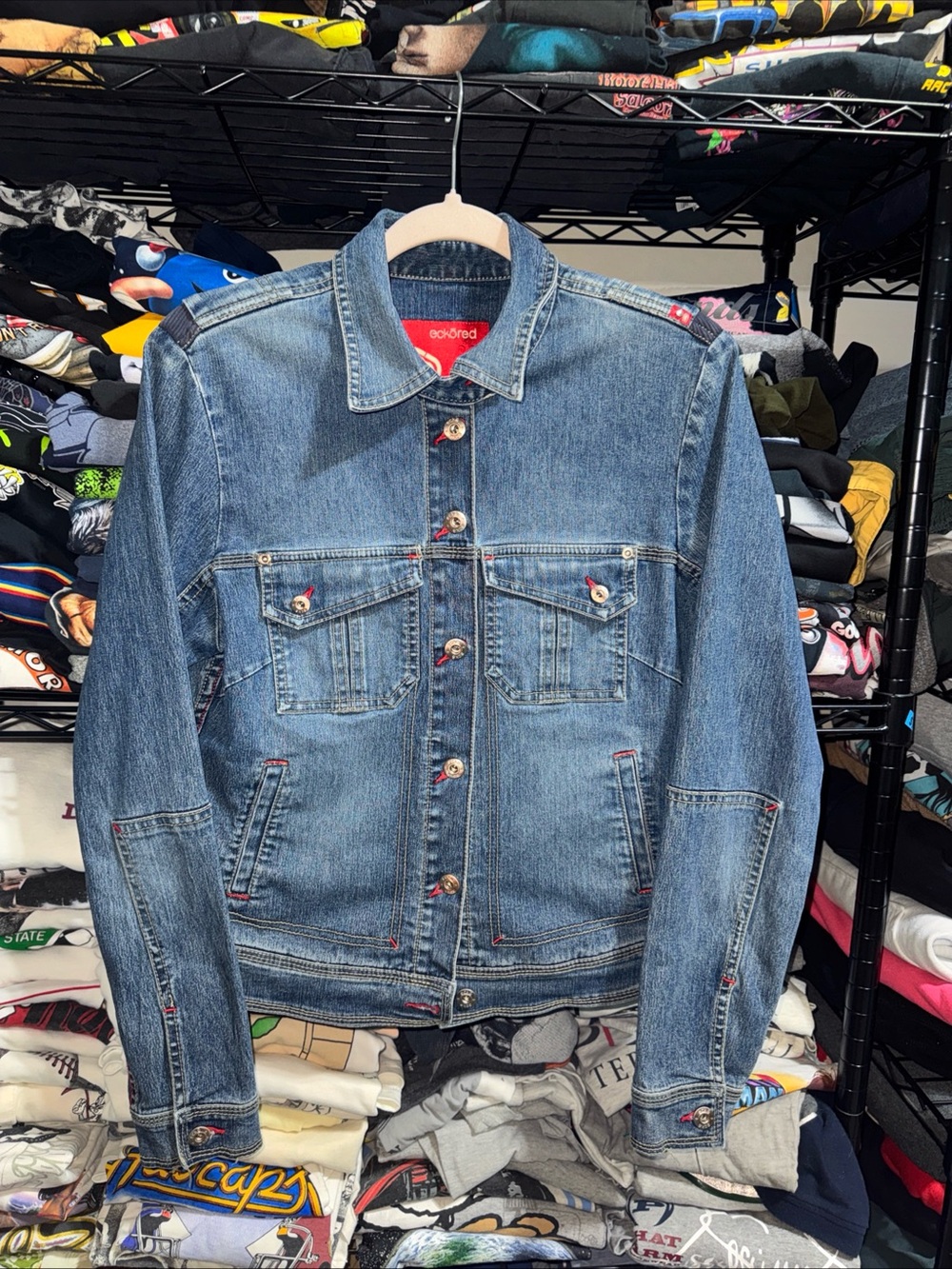 Y2K Ecko Red Women’s Denim Embroidered Jacket Size Medium
